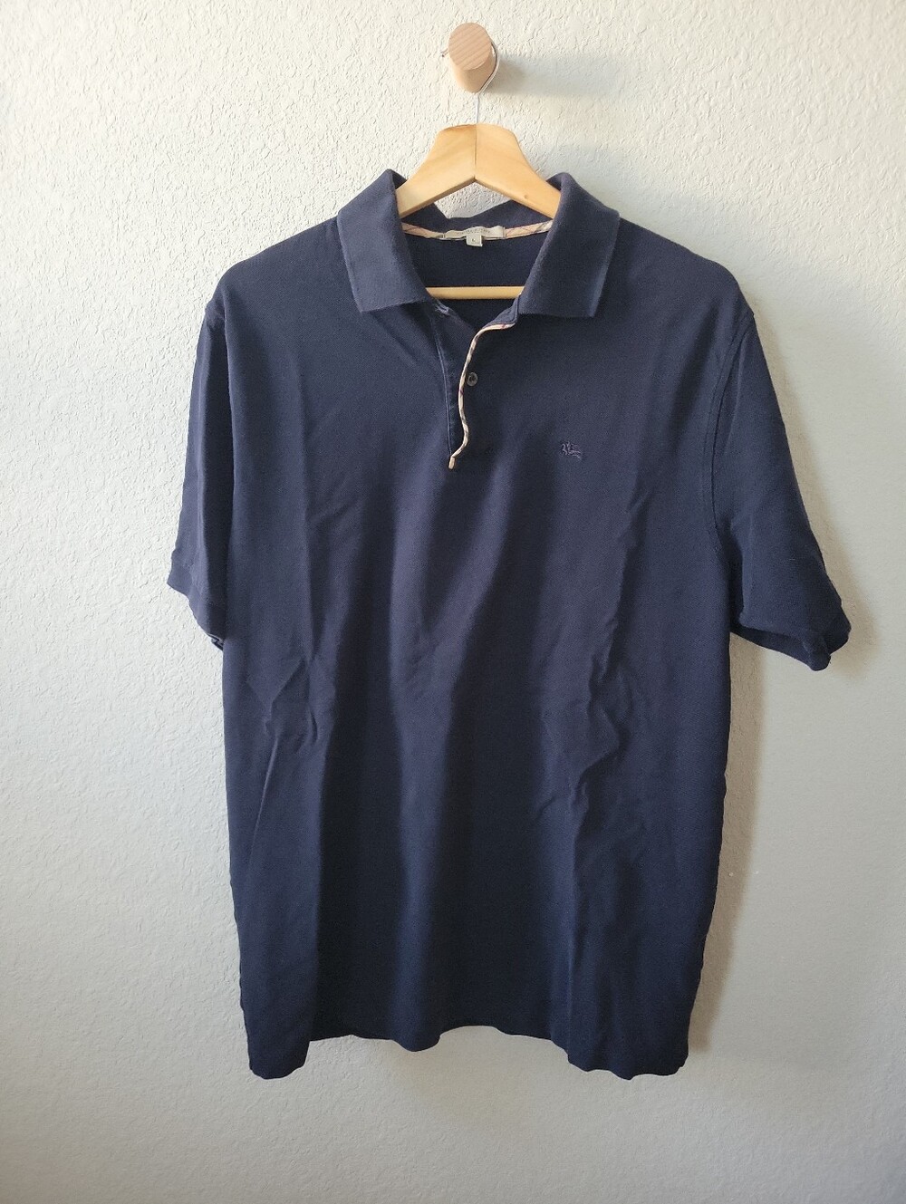 Burberry Brit Navy Polo Shirt Men's L Short Sleeve 100% Cotton Logo